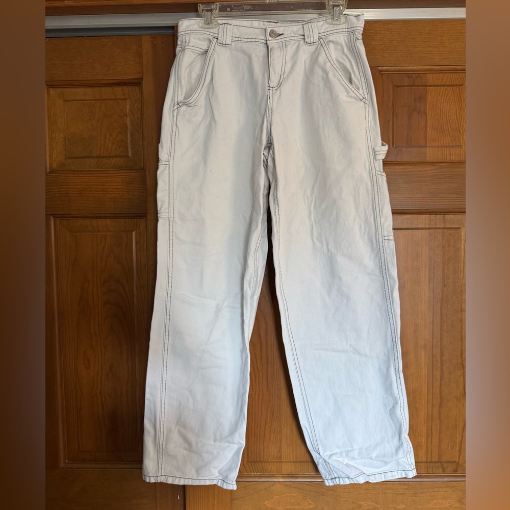 Garage White Utility Pants with Dark Contrast Stitching